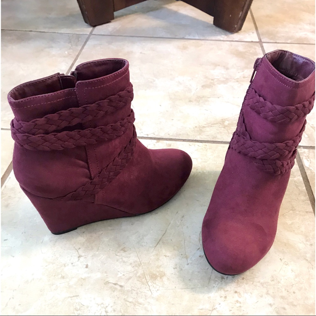 Solid Burgundy Wedge Booties